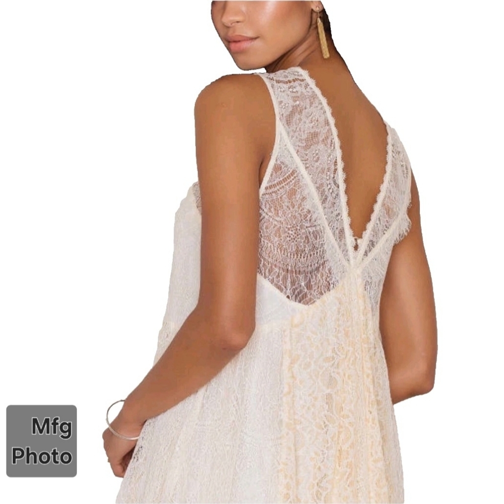NWT Free People 'Don't You Dare' ~ Ivory Lace Illusion Dress, Womens Medium - Picture 2 of 8